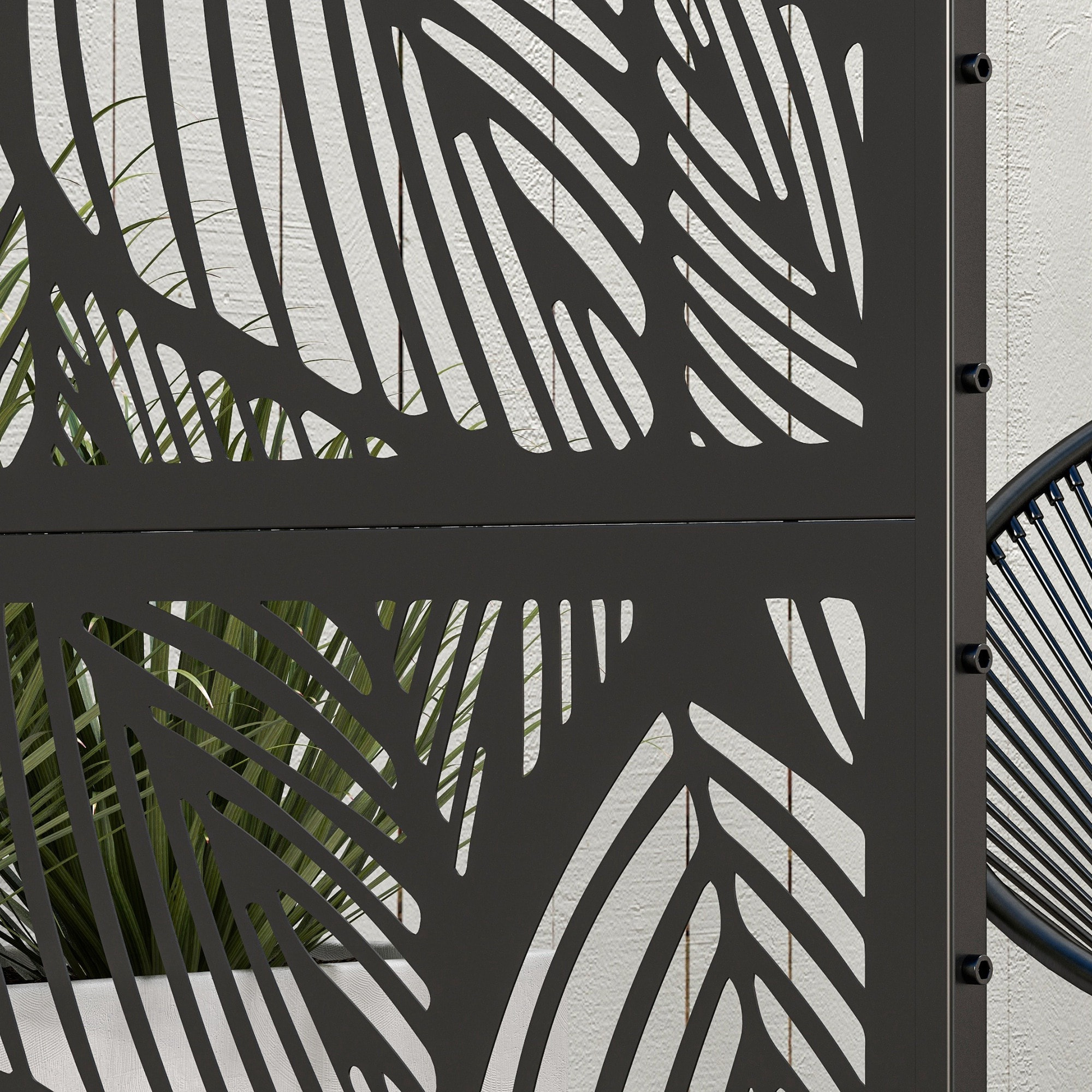 Panneau brise vue décoratif paravent extérieur motif végétal métal noir
