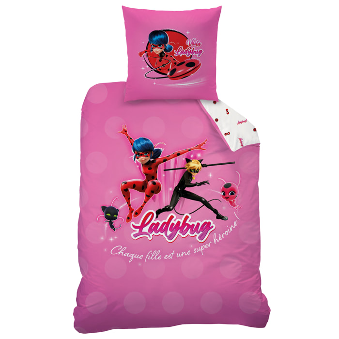 Parure de lit imprimée 100% coton, MIRACULOUS SUPERGIRL