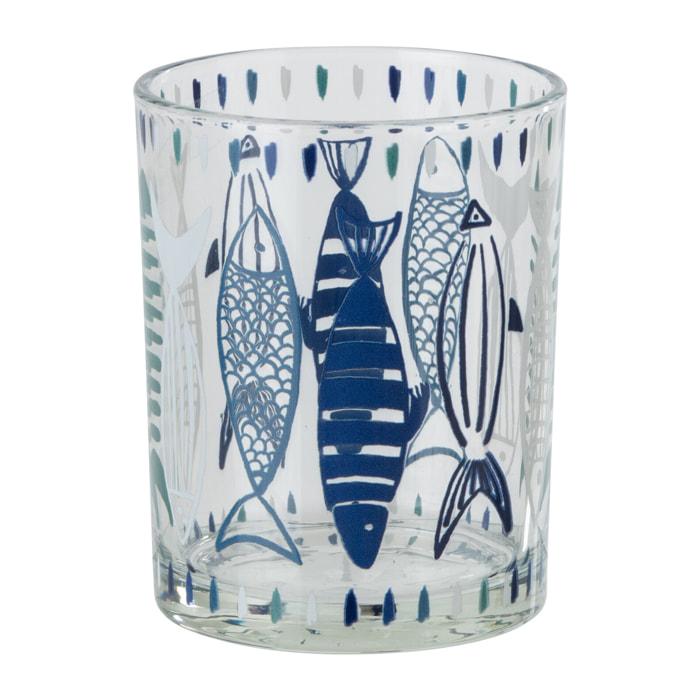 J-Line Photophore Poisson - verre - blanc/bleu - medium