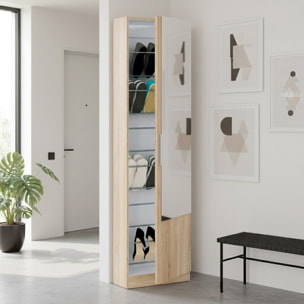 Scarpiera Armadio Portascarpe Con Specchio A Tutta Altezza Salvaspazio Mobile Verticale Per Ingresso Camera 16 Paia di Scarpe 180 x 50 x 22 Cm Rovere