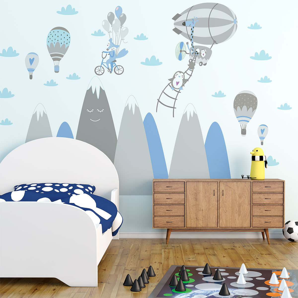 Stickers muraux enfants - Décoration chambre bébé - Autocollant Sticker mural géant enfant montagnes scandinaves ANIMAUX LIBRES