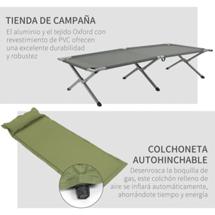 Cama de Camping con Tienda 3 en 1 Tienda de Campaña Elevada con Tienda Cama Colchón Hinchable y Bolsa de Transporte para Senderismo 200x86x147 cm Gris