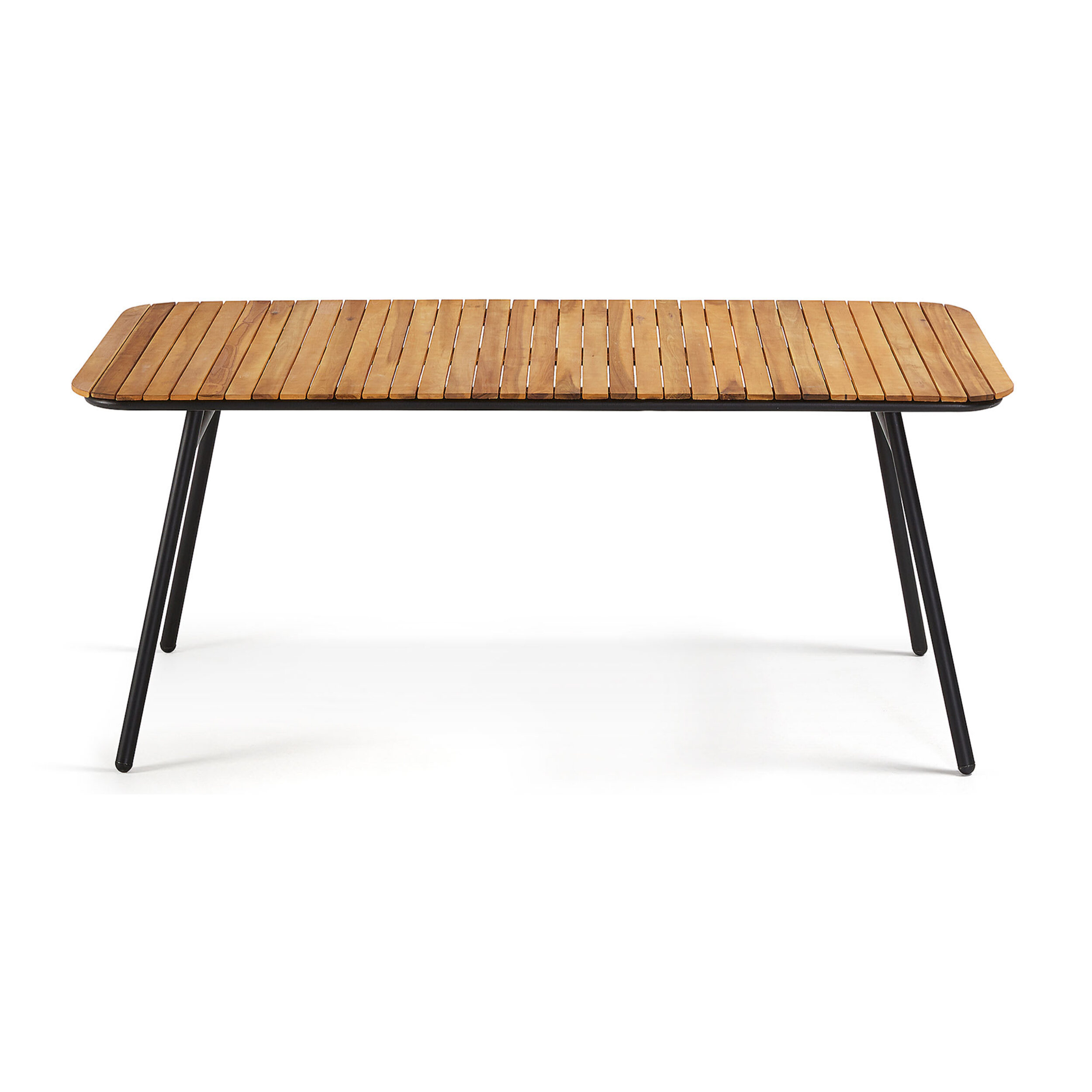 Mesa Soumaya de madera maciza de acacia patas de acaero acabado negro 180 x 90 cm FSC 100%