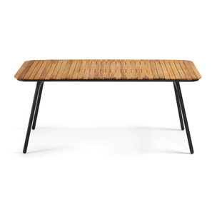 Mesa Soumaya de madera maciza de acacia patas de acaero acabado negro 180 x 90 cm FSC 100%