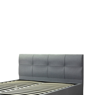 Lit coffre Macao avec tête de lit | Espace de Stockage jusqu'à 900 L | Robuste et Large Angle d’Ouverture | Tissu | Gris clair