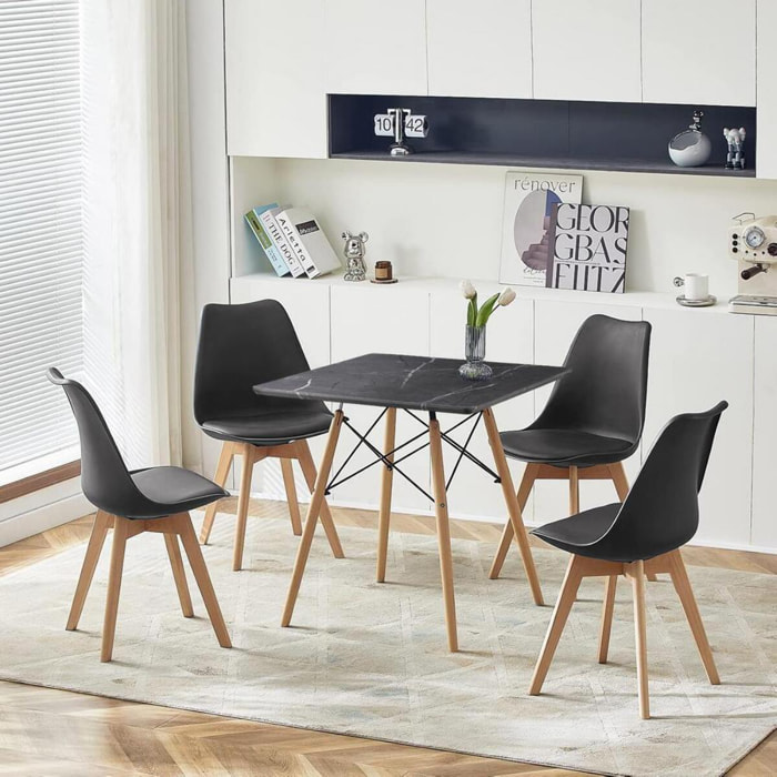 Tavolo da pranzo quadrato top effetto marmo grigio scuro 70x70x74 cm - Ester