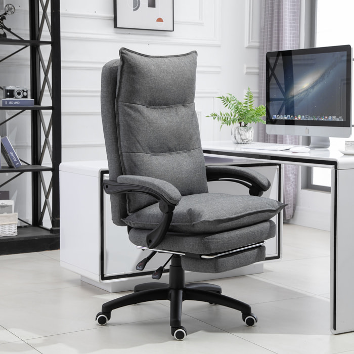 Fauteuil de bureau direction massant hauteur réglable dossier inclinable repose-pied intégré toile de lin gris chiné