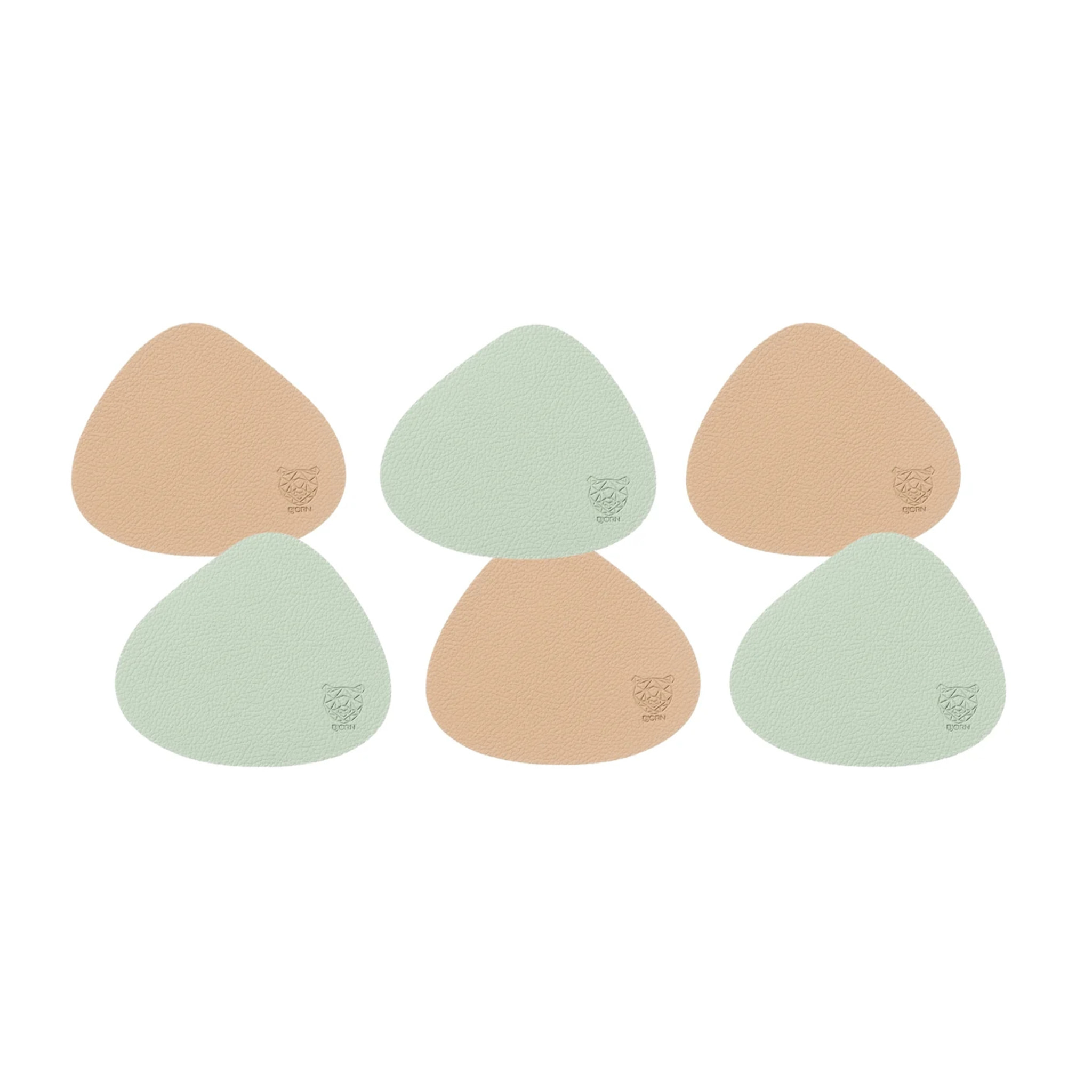 Sous-verre curve réversible - 6 pièces - Cuir recyclé rose pâle et vert pâle