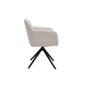 Chaise pivotante 360° en tissu effet velours texturé beige et métal noir AMIKA
