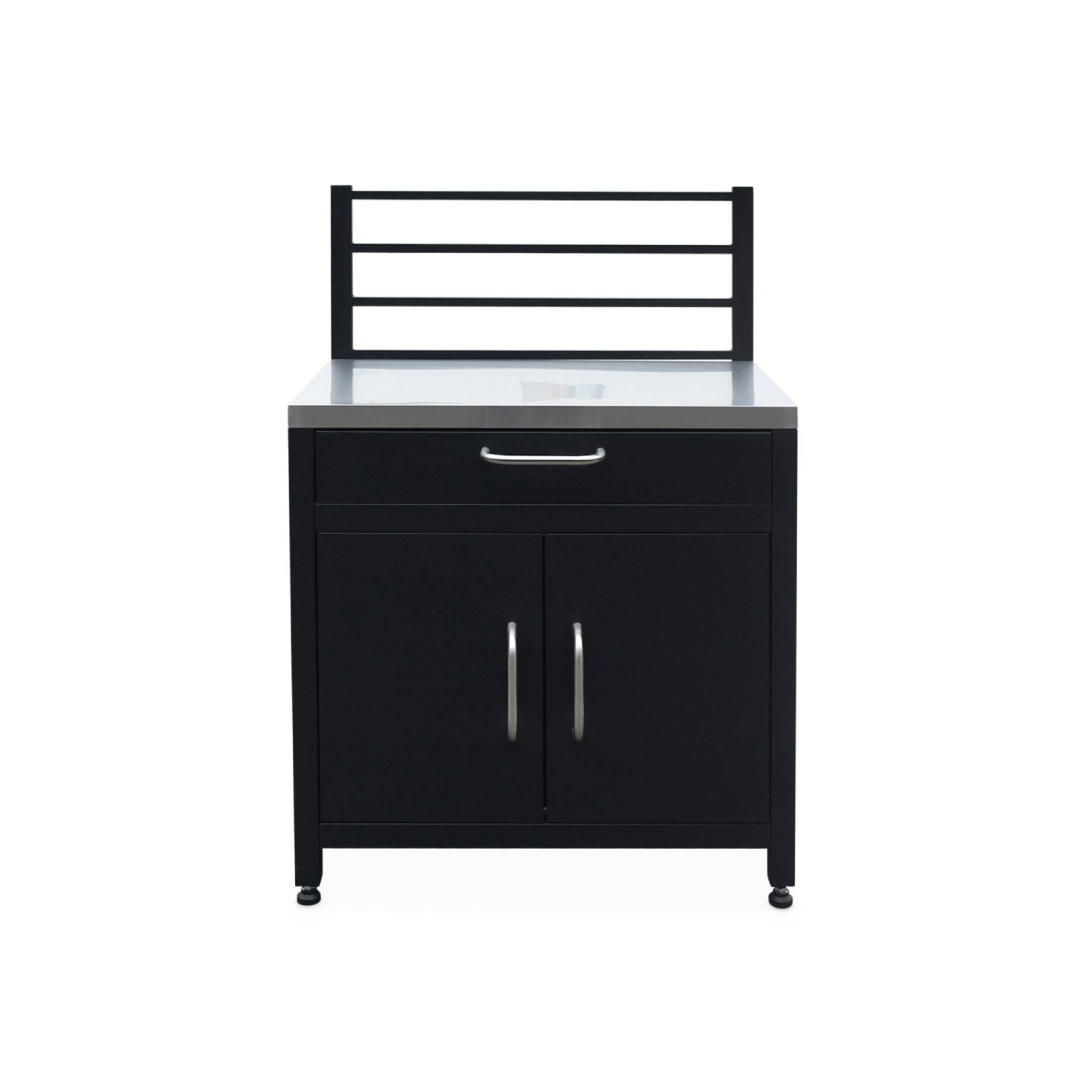 Ensemble de meubles de cuisine extérieure en acier inoxydable 7 modules avec barbecue au gaz 4 brûleurs et housse de protection