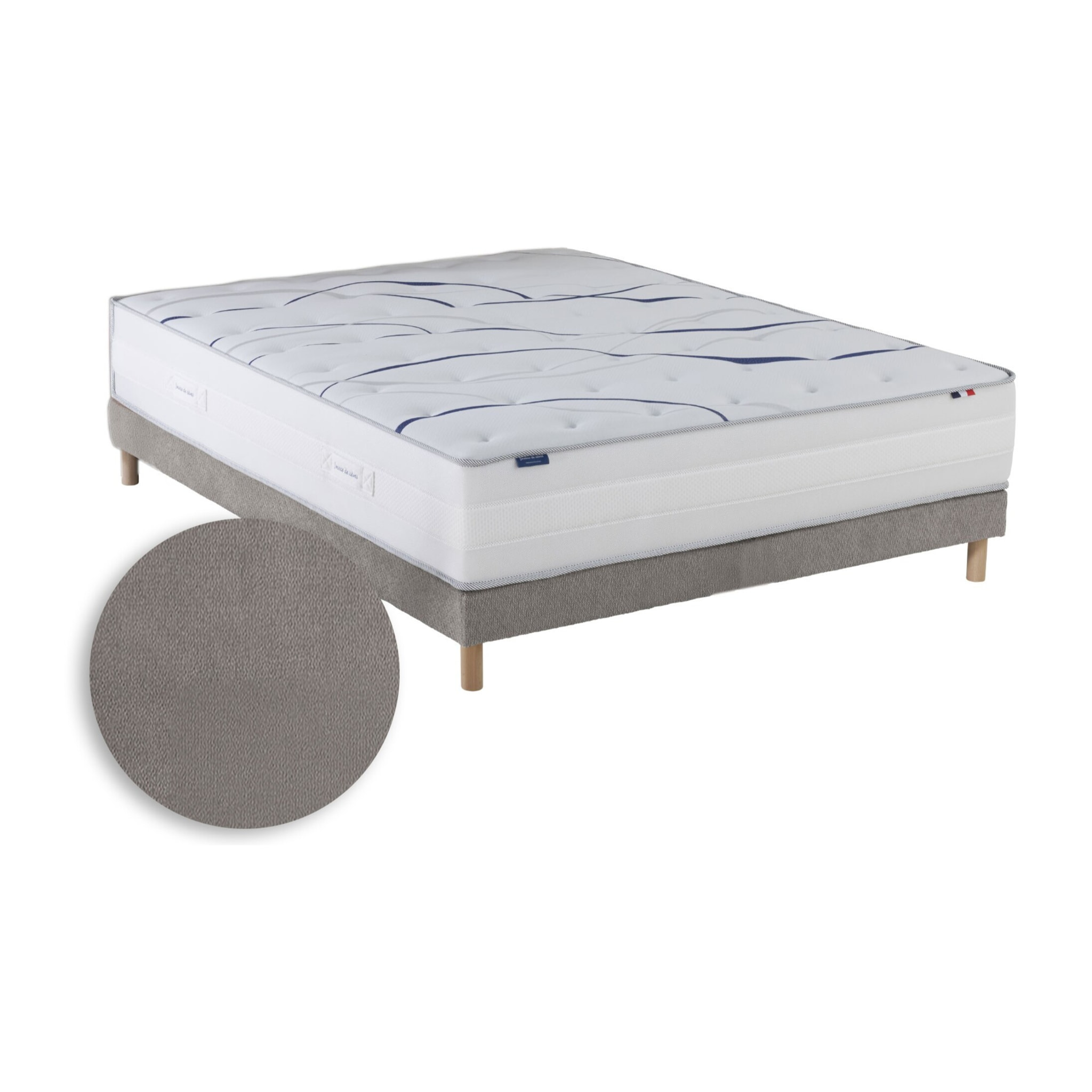 Ensemble matelas mousse ELYSIA avec sommier, chenille bouclettes gris clair