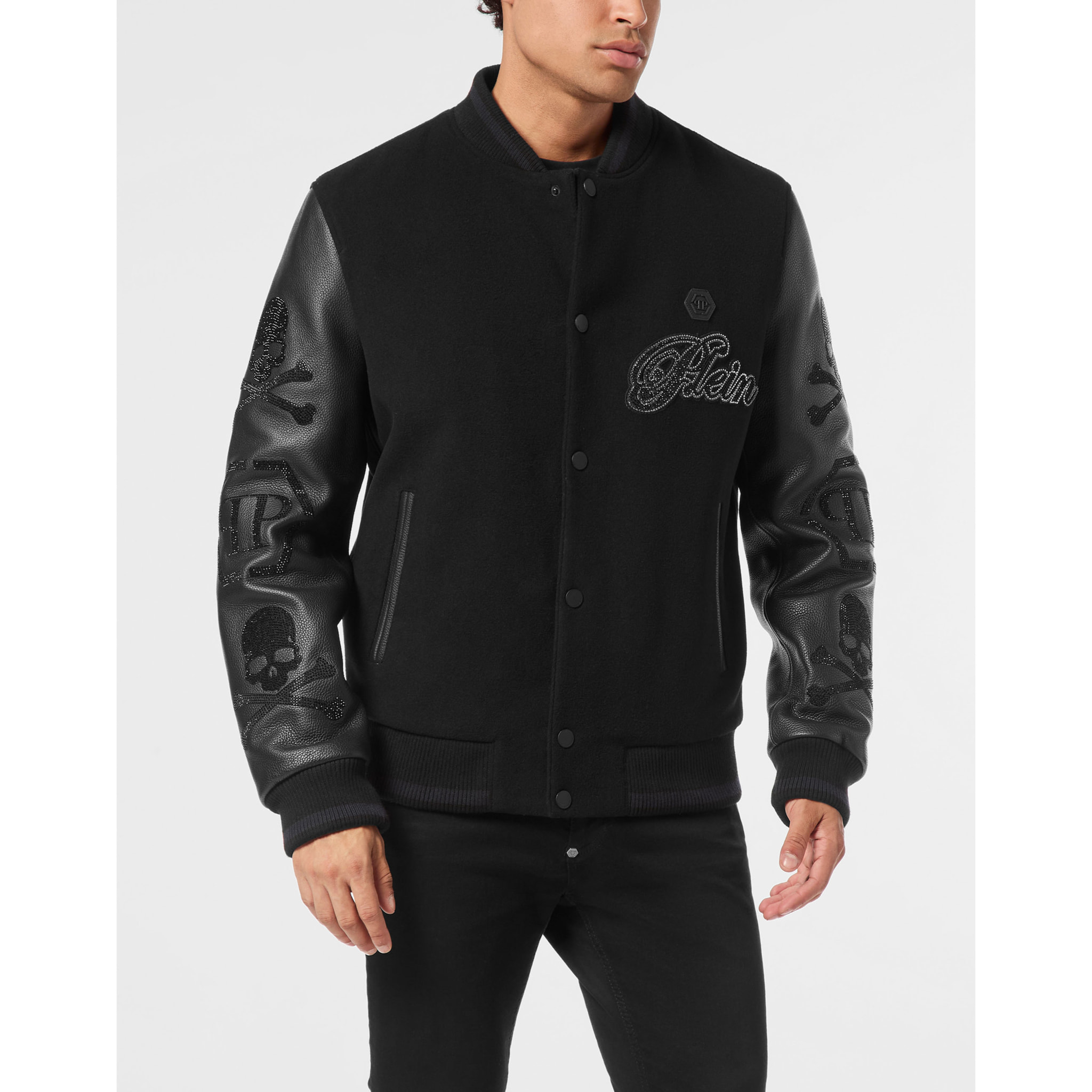 PHILIPP PLEIN Leather Bomber WOOL &AMP