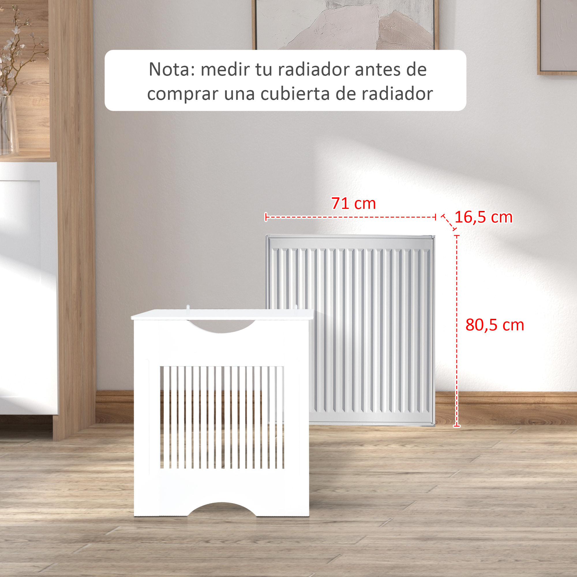 HOMCOM Cubre Radiador 78x19x82 cm Cubierta de Radiador de MDF Moderno con Estante Carga 10 kg y Dispositivo Antivuelco para Sala de Estar Dormitorio Blanco