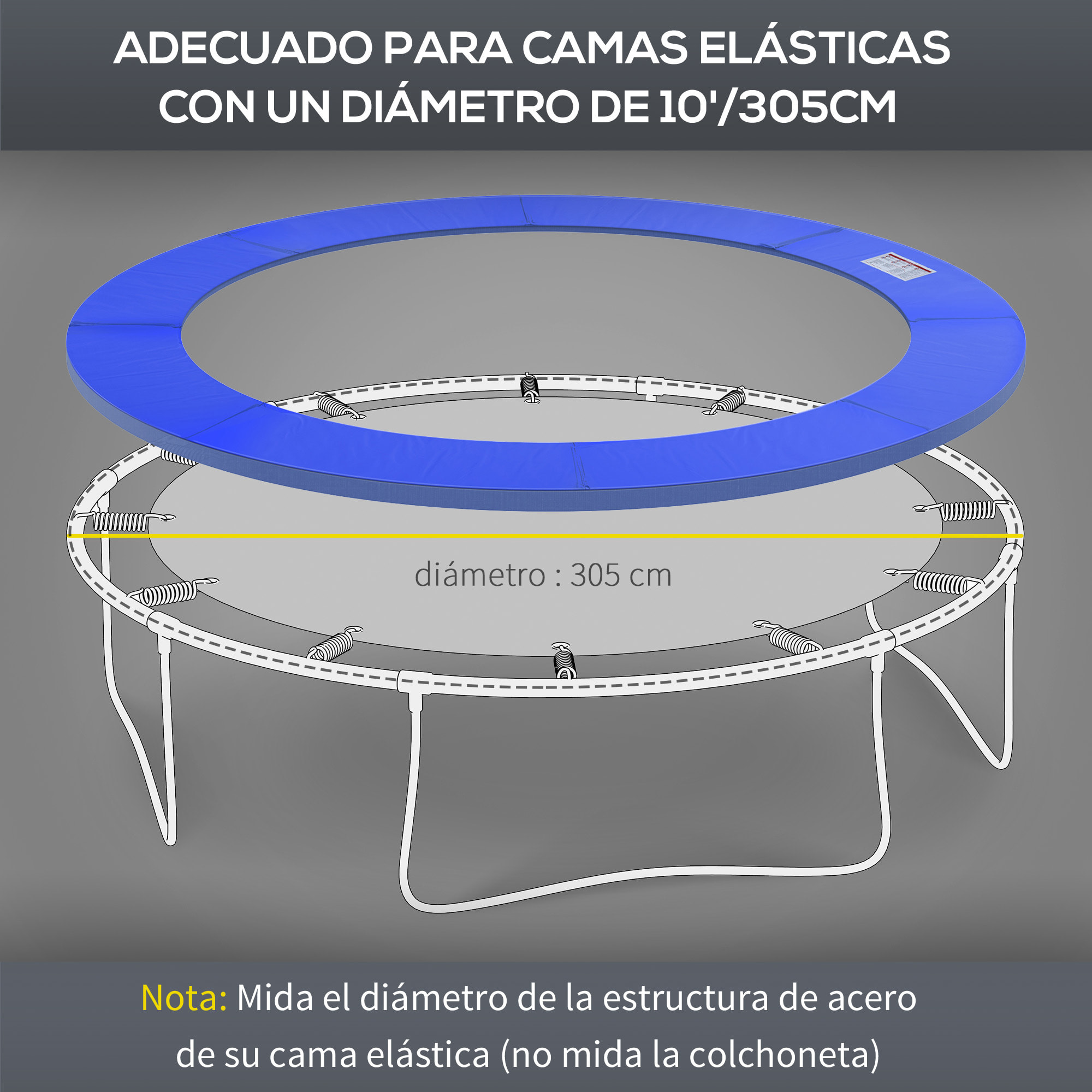Cubierta de Protección Acolchada Borde de Seguridad para Trampolines Cama Elá¡stica con Diá¡metro Ø305 cm Azul
