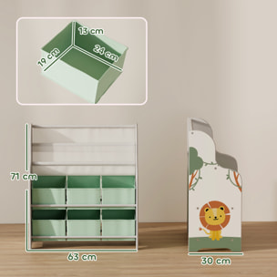 Estantería Infantil para Juguetes, con 6 Cajas Extraíbles de Tela no Tejida, Organizador de Juguetes con 2 Estantes, para Habitación Infantil, Sala de Juegos, Guardería, 63x30x71 cm, Verde