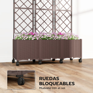 Jardinera con Enrejado, Jardinera Exterior Grande con Ruedas para Plantas Trepadoras, con Ofricios de Drenaje y Tapones, Macetero Elevado para Jardín, Patio, Terraza, 120x40x192 cm, Marrón