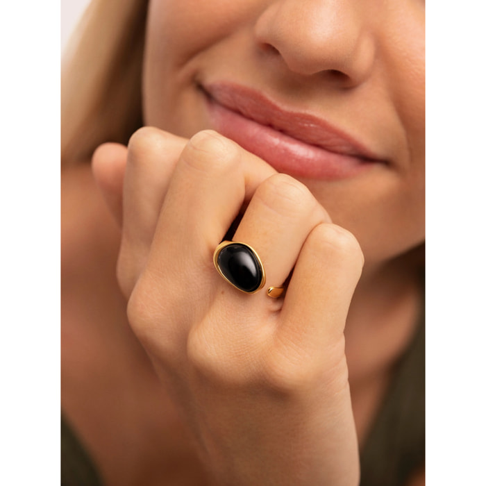Anillo Black Catalina Acero Baño Oro