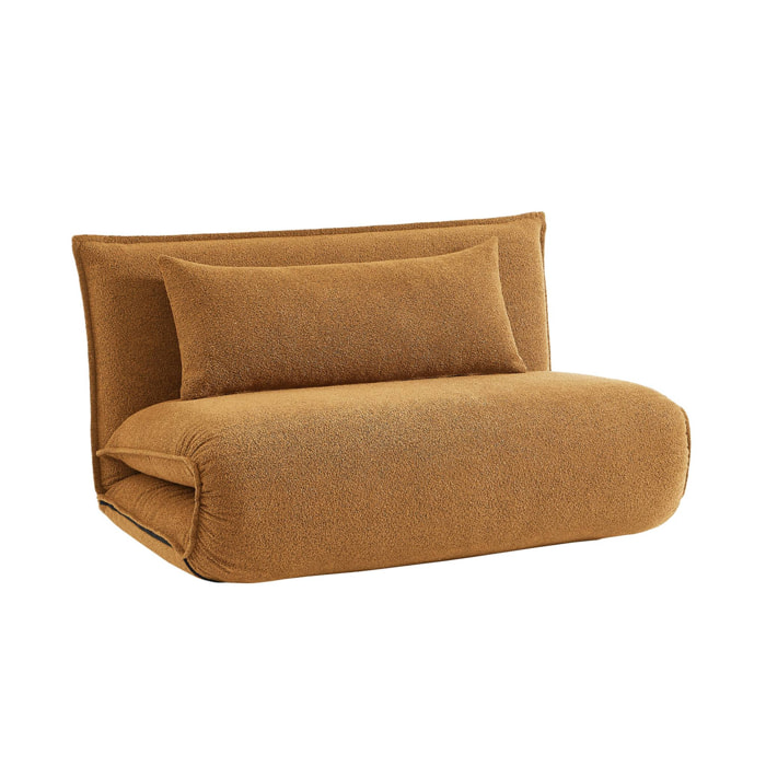 Chauffeuse convertible 2 places en bouclette texturée moutarde L 120 x P 80 x  H 66 cm - Fleeep