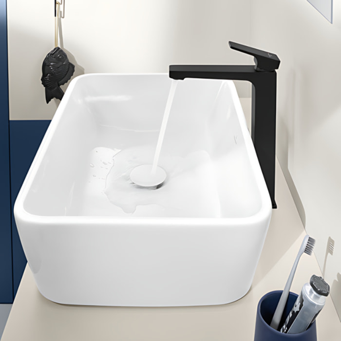 Mitigeur lavabo surélevé Architectura Square avec vidage Push Open Noir mat