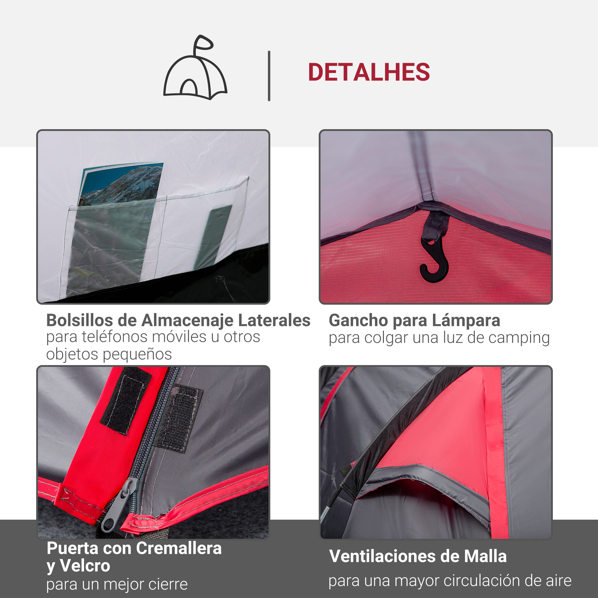 Tienda de Campaña Familiar 2-3 Personas Plegable Impermeable 2000+ mm a Prueba de UV 20+ con Vestíbulo y 4 Estaciones para Camping Senderismo Festivales 426x206x154 cm Gris Oscuro