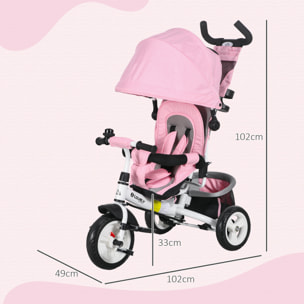 Triciclo para Bebés Triciclo Evolutivo para Niños con Toldo Plegable Mango de Empuje Telescópico y Desmontable Bolso para Mamá y Portabotellas 102x49x102 cm Rosa