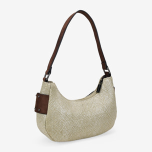 Bolso de hombro marrón en rafia con tachuelas
