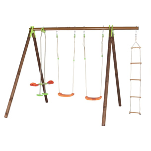 Portique bois poutre métal 2,30 m Techwood Premium DEKO - 5 enfants