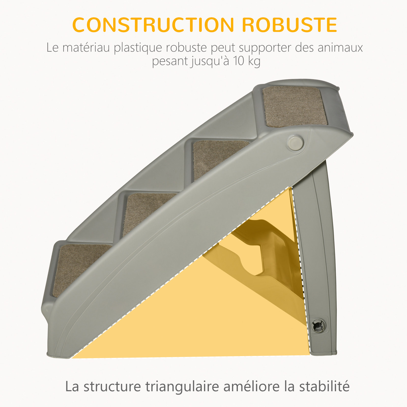 Escalier pour chien pliant 4 marches antidérapantes 10 Kg max. PP gris
