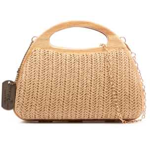 Bella Bolso bandolera Mujer. Fabricado en madera natural y paja trenzada.