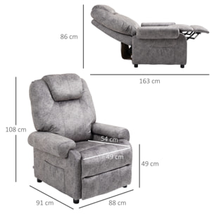 Sillón Relax Reclinable Manual, Sillón Relax de Terciopelo con Reposabrazos, Reposapiés, Acolchado Grueso, Butaca Reclinable hasta 135Âº para Salón, Dormitorio, Oficina, Gris