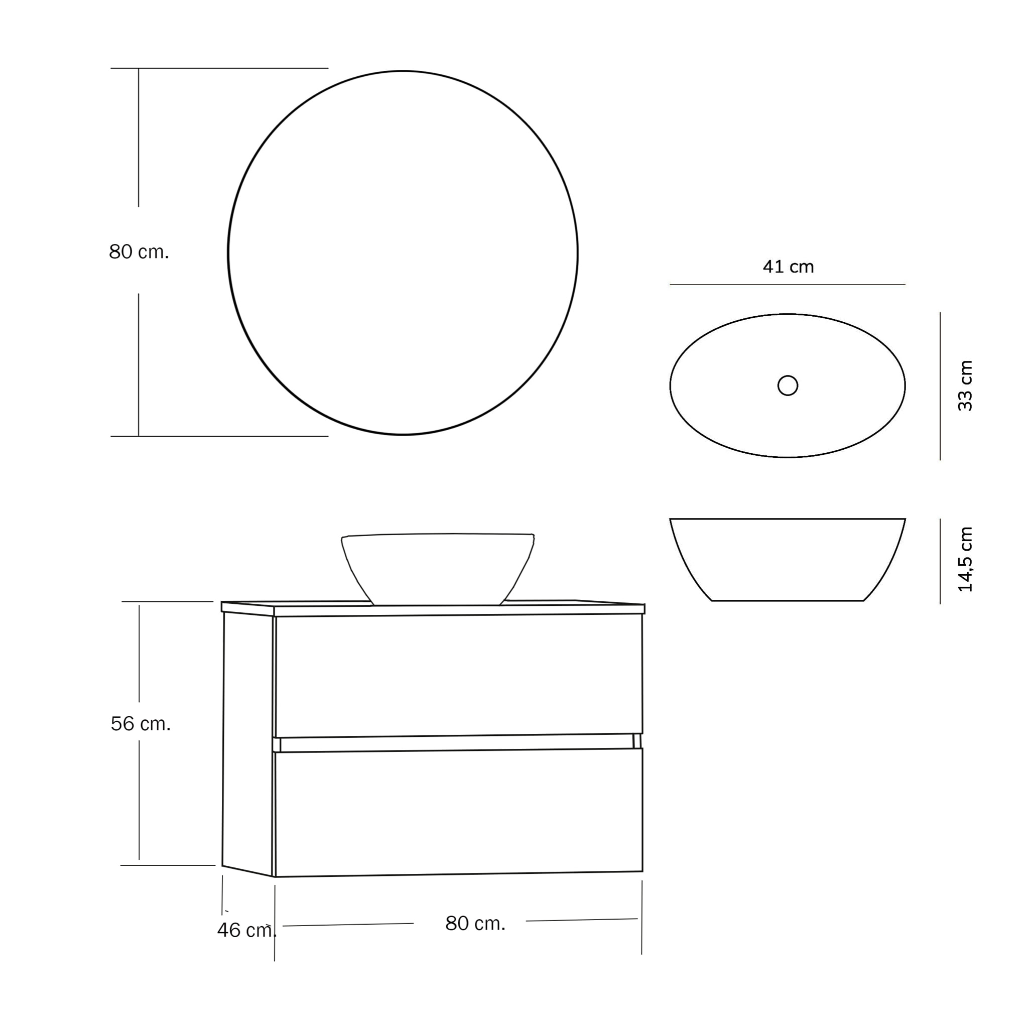 Ensemble de salle de bain MONO Alday, 80cm, Noir