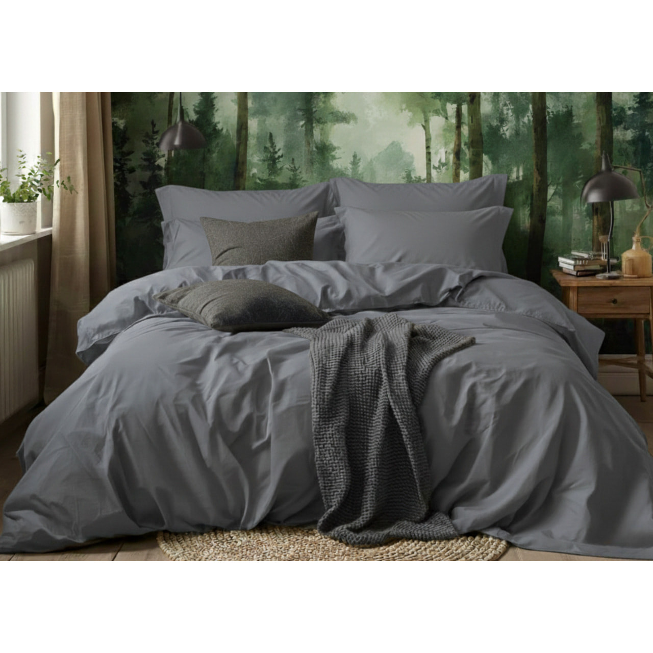 Parure Copripiumino Estate/Inverno 100% Raso Cotone Tinta Unita Grigio 04 GI