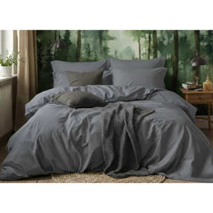 Parure Copripiumino Estate/Inverno 100% Raso Cotone Tinta Unita Grigio 04 GI