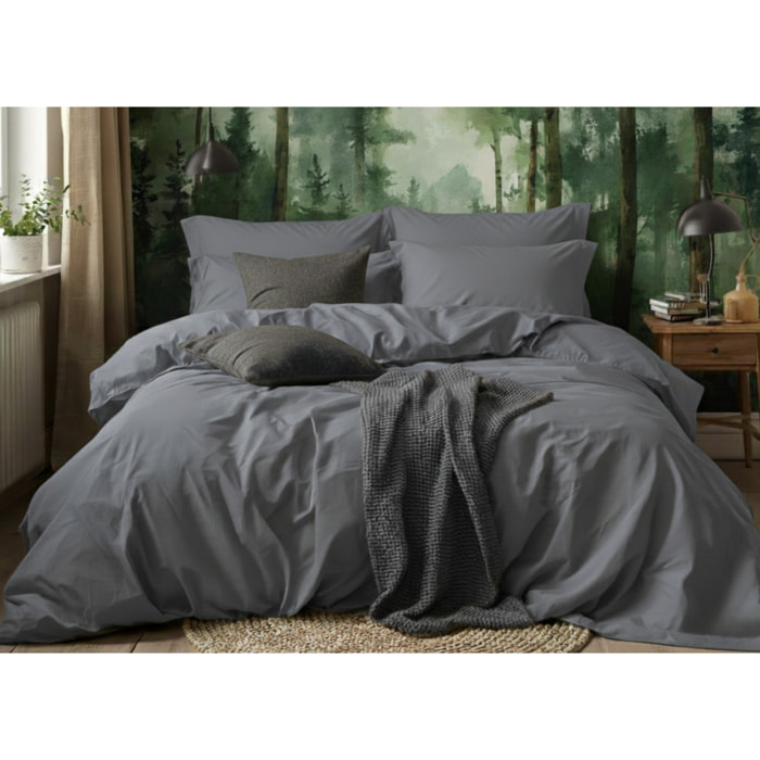 Parure Copripiumino Estate/Inverno 100% Raso Cotone Tinta Unita Grigio 04 GI