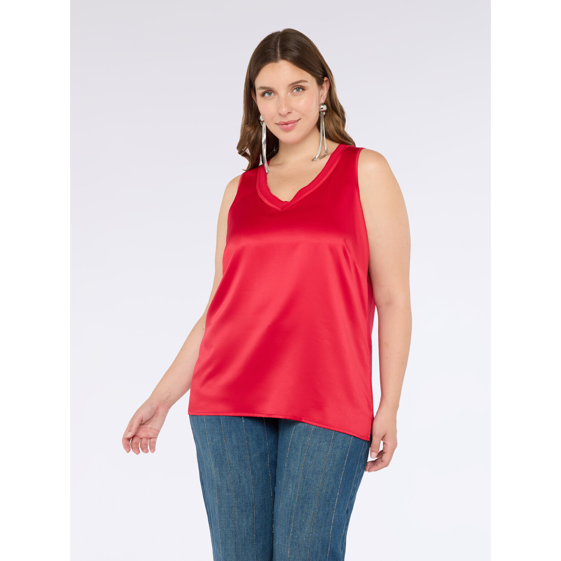 Fiorella Rubino - Top bimaterico con scollo a V - Rosso