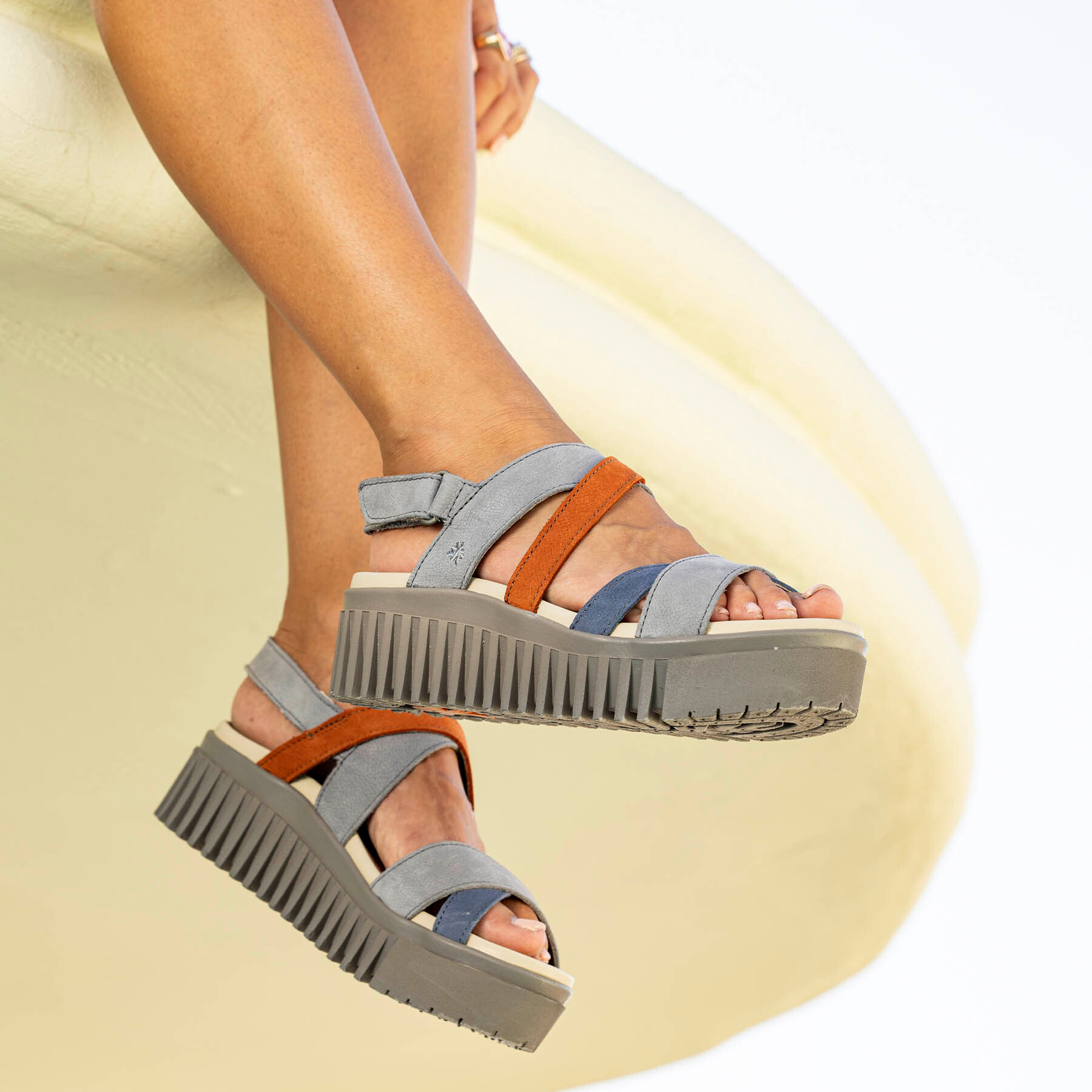 Sandalia de cuña 1676 MULTI DARK ORANGE-HONEY/BRIGHTON color Dark orange-honey