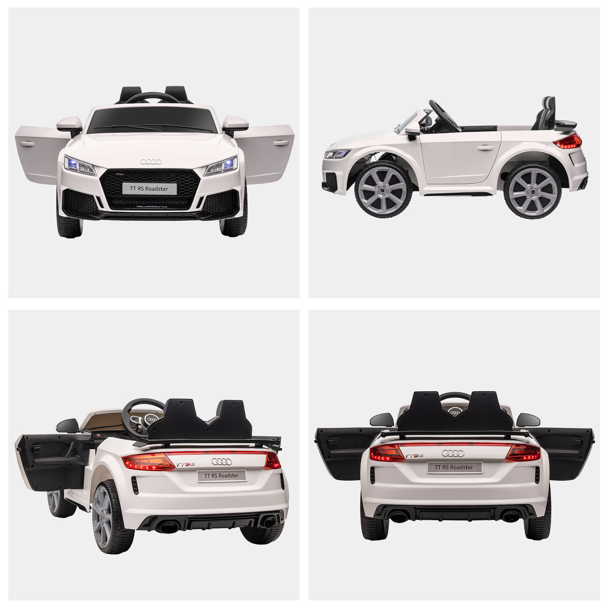 Audi TT Eléctrico Infantil Coche Juguete Niño 3 Años+ con Mando a Distancia con Música y Luces Modos de Aprendizaje Batería 12V Doble Apertura de Puerta 102x60x44 cmBlanco