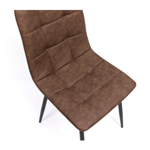 Chaises Linda simili cuir marron et pieds métal noirs - lot de 6
