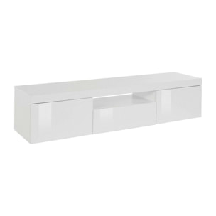 Mobile porta TV Dcorradin, Credenza bassa da soggiorno a 3 ante, Base porta TV, 160x40h35 cm, Bianco lucido