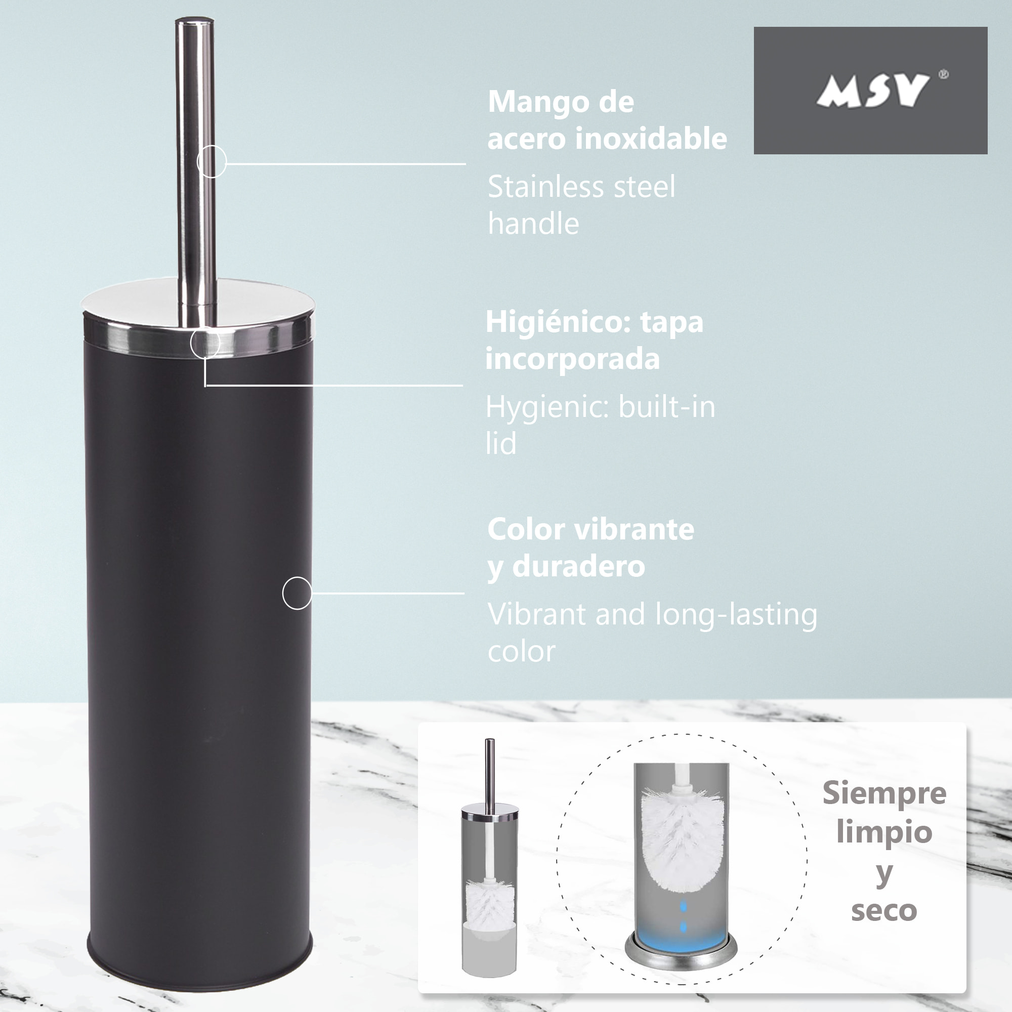 ESCOBILLA DE BAÑO METAL Y ACERO INOXIDABLE NEGRA