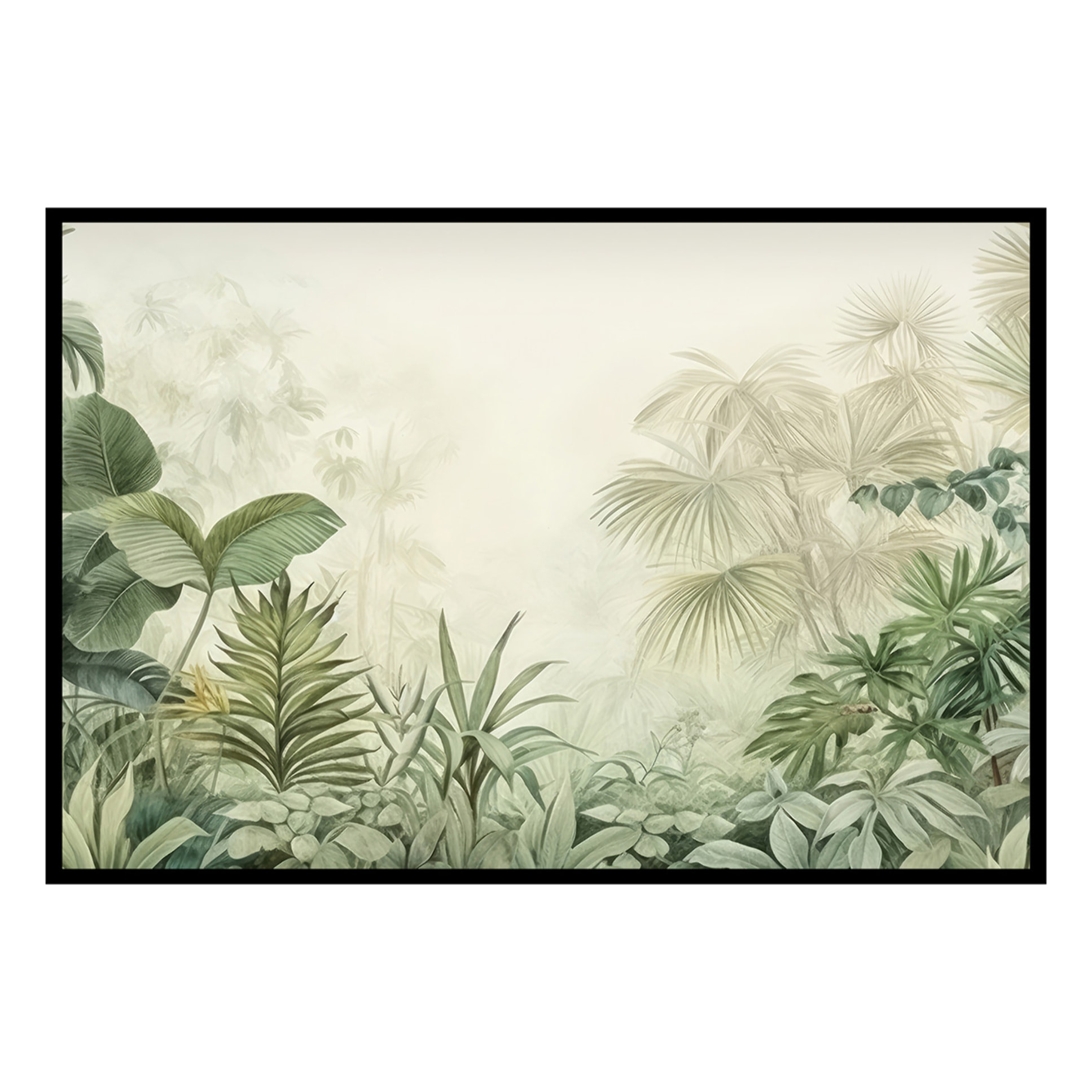 Affiche encadrée feuillage tropical aquarelle Affiche + cadre en métal - Noir