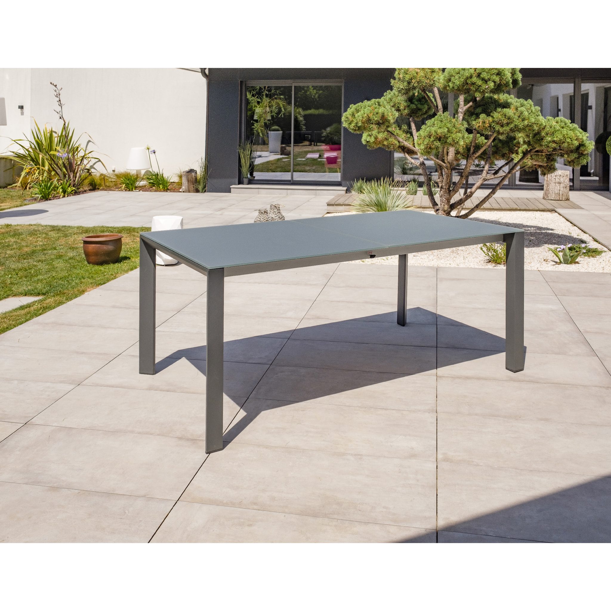 HONFLEUR - Ensemble repas de jardin 8 places en aluminium gris anthracite