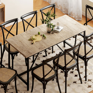 Table à manger style industriel 6-8 personnes dim. 180x80x75cm métal noir effet chêne clair
