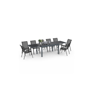 Table de jardin extensible en verre trempé gris foncé 135-270cm