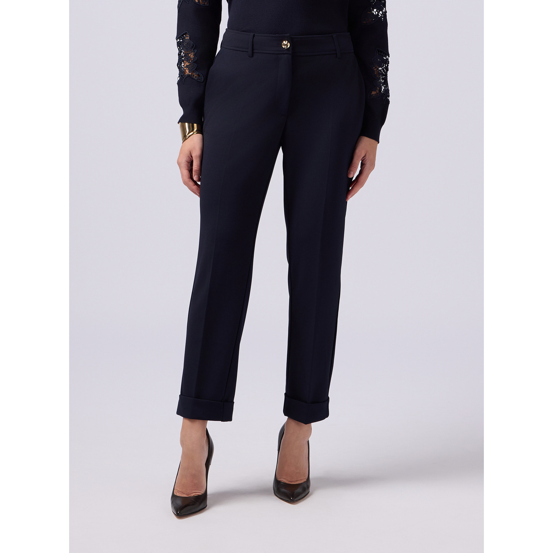 Oltre - Pantaloni regular in tessuto scuba crêpe - Blu