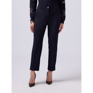 Oltre - Pantaloni regular in tessuto scuba crêpe - Blu