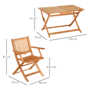 Ensemble de jardin 4 places 5 pièces - table à manger rectangulaire et 4 chaises pliables - bois de peuplier pré-huilé
