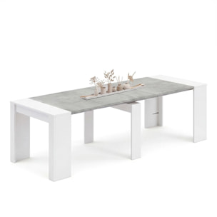 Mesa consola extensible en blanco artik y gris cemento 50-235x90 cm Denis Blanco Artik (Blanco Mate) - Gris Cemento