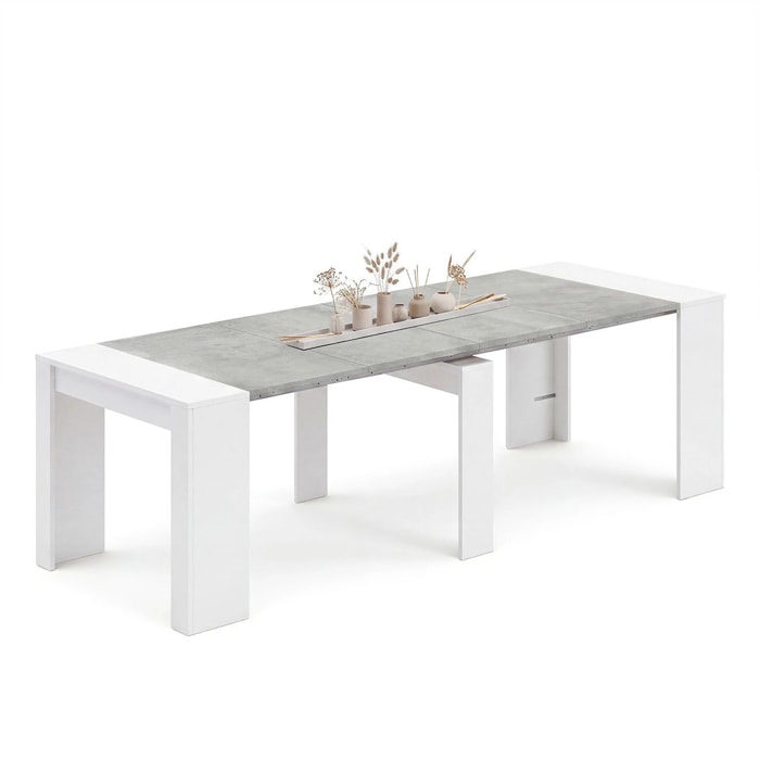 Mesa consola extensible en blanco artik y gris cemento 50-235x90 cm Denis Blanco Artik (Blanco Mate) - Gris Cemento