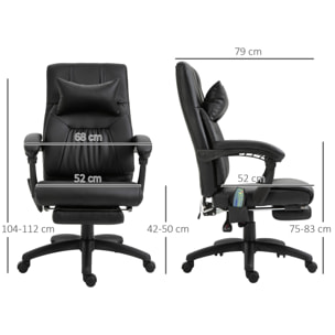 HOMCOM Fauteuil de bureau manager massant hauteur réglable dossier inclinable repose-pied + appui-tête 68 x 79 x 104-112 cm noir